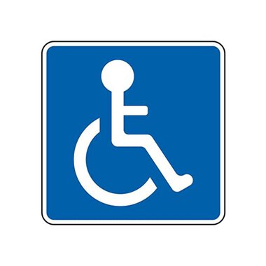 A symbol for accessibility that represents a seated person in a wheelchair. The background is blue and the symbol is depicted in white. | © Parkplatz für mobilitätseingeschränkte Personen