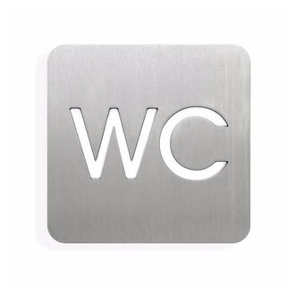 A minimalist sign made of stainless steel with the inscription "WC". It indicates that it is a restroom. | © Öffentliches WC