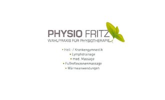 A business card for the practice "Physio Fritz". It offers various physiotherapeutic services such as therapeutic exercises, lymphatic drainage, and medical massages. | © Praxis Physiotherapie Fritz Visitenkarte Logo